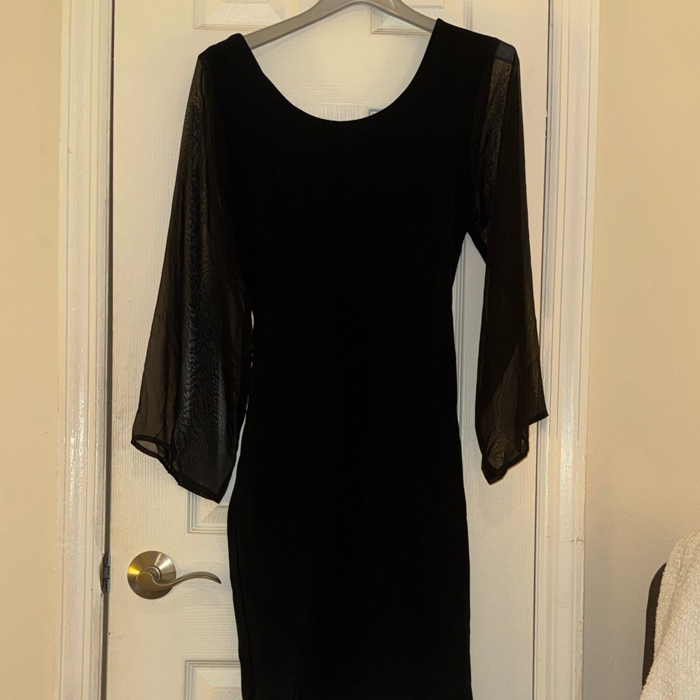 Classic Black Sheer-Sleeve Women's Dress